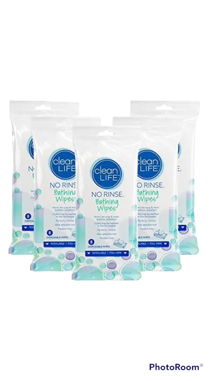 No Rinse Bathing Wipes Microwaveable Hypoallergenic and Latex-Free 5 pack Note: