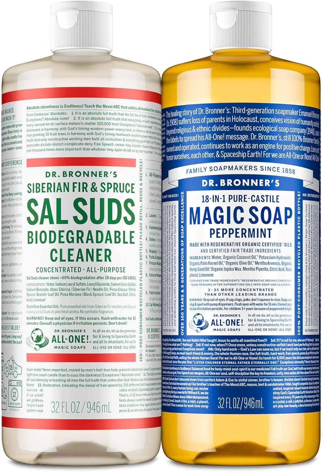 Dr. Bronner’S Pure-Castile Magic Soap Variety Pack & Sal Suds Biodegradable Clea