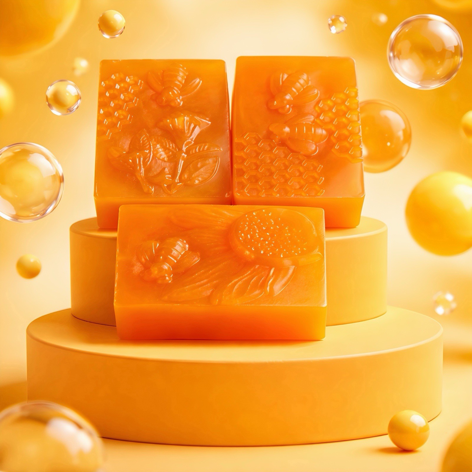 All Natural Honey Scent Honeycomb Pattern Orange Rectangular Body Bar Soap 4 oz