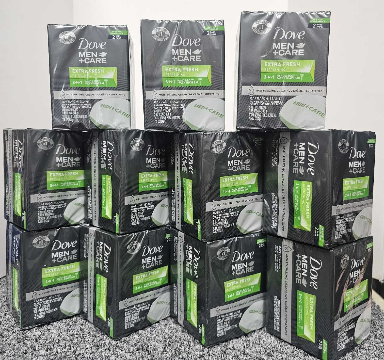 11 X 2pk Dove Men+Care Extra Fresh Body & Face Bar 3.75 oz/each TOTAL 22 BARS