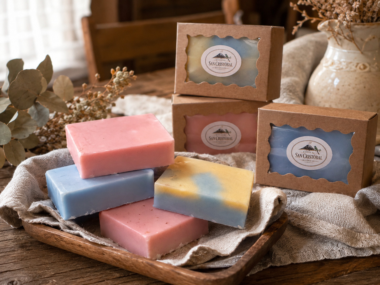 4 PACK Tropical Pineapple Guava Cocoa Butter Soap Bars + FREE Lip Gloss Tin