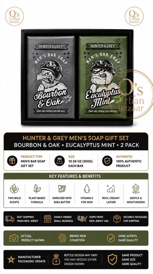 2 Pack~BOURBON & OAK/EUCALYPTUS MINT LUX SOAP SET W/SHEA BUTTER & VITAMIN E~H&G