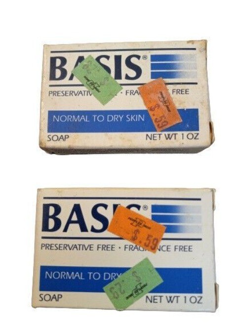 Basis 1 Oz Normal To Dry Skin Preservative-Free Soap Bars Set 2 Gentle Cleansing