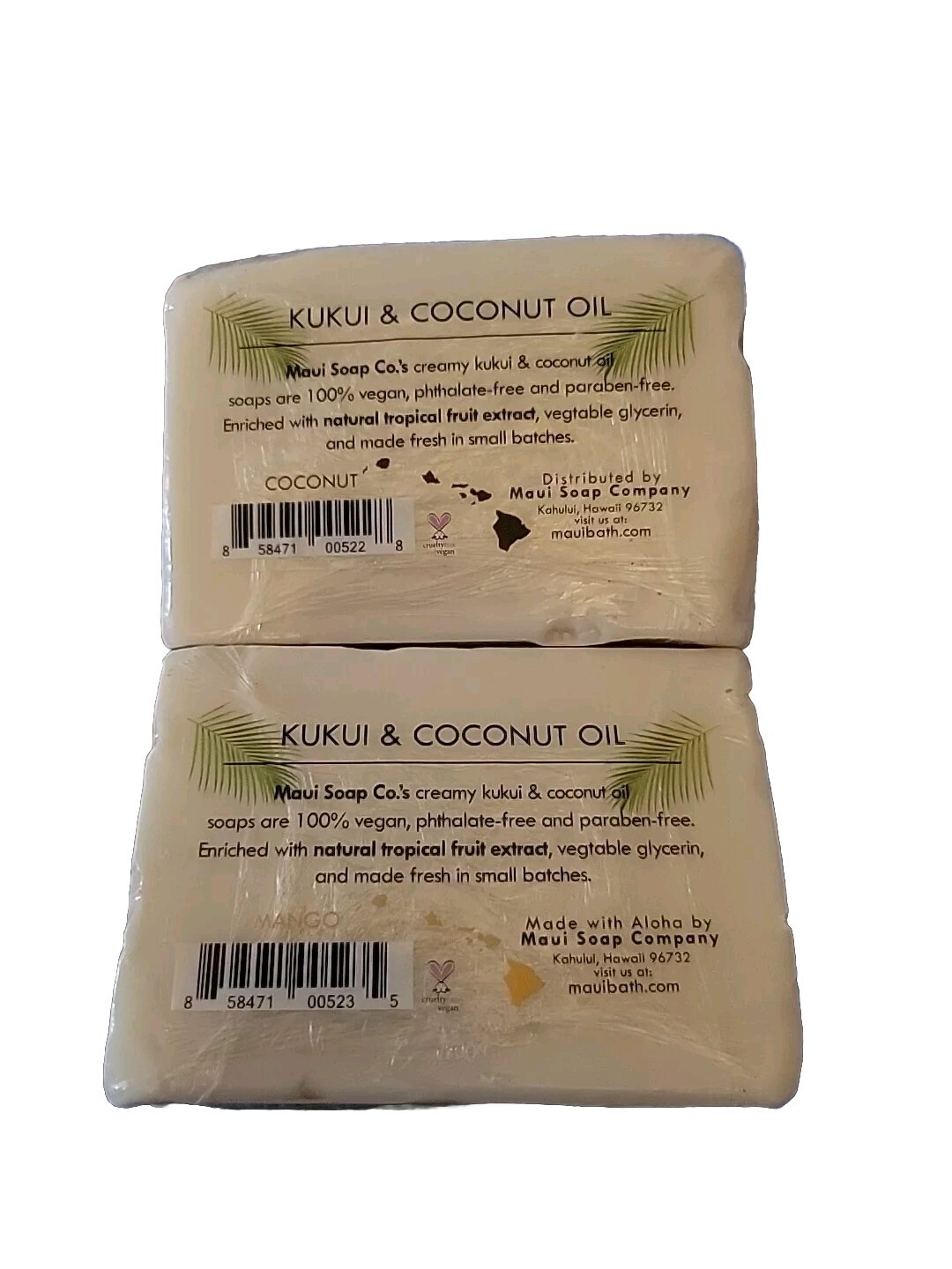 Hawaiian Handmade Vegan Coconut & Mango Bar Soap. 2 Pack.