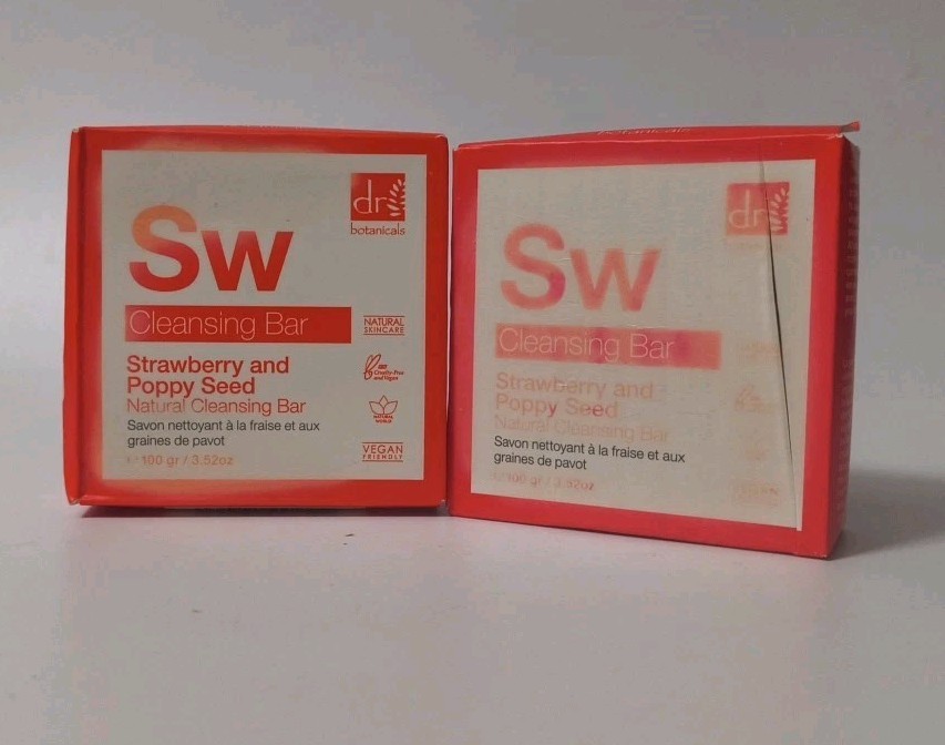 2X Dr. Botanicals Strawberry Poppy Seed SW Cleansing Bar 100g 3.52oz