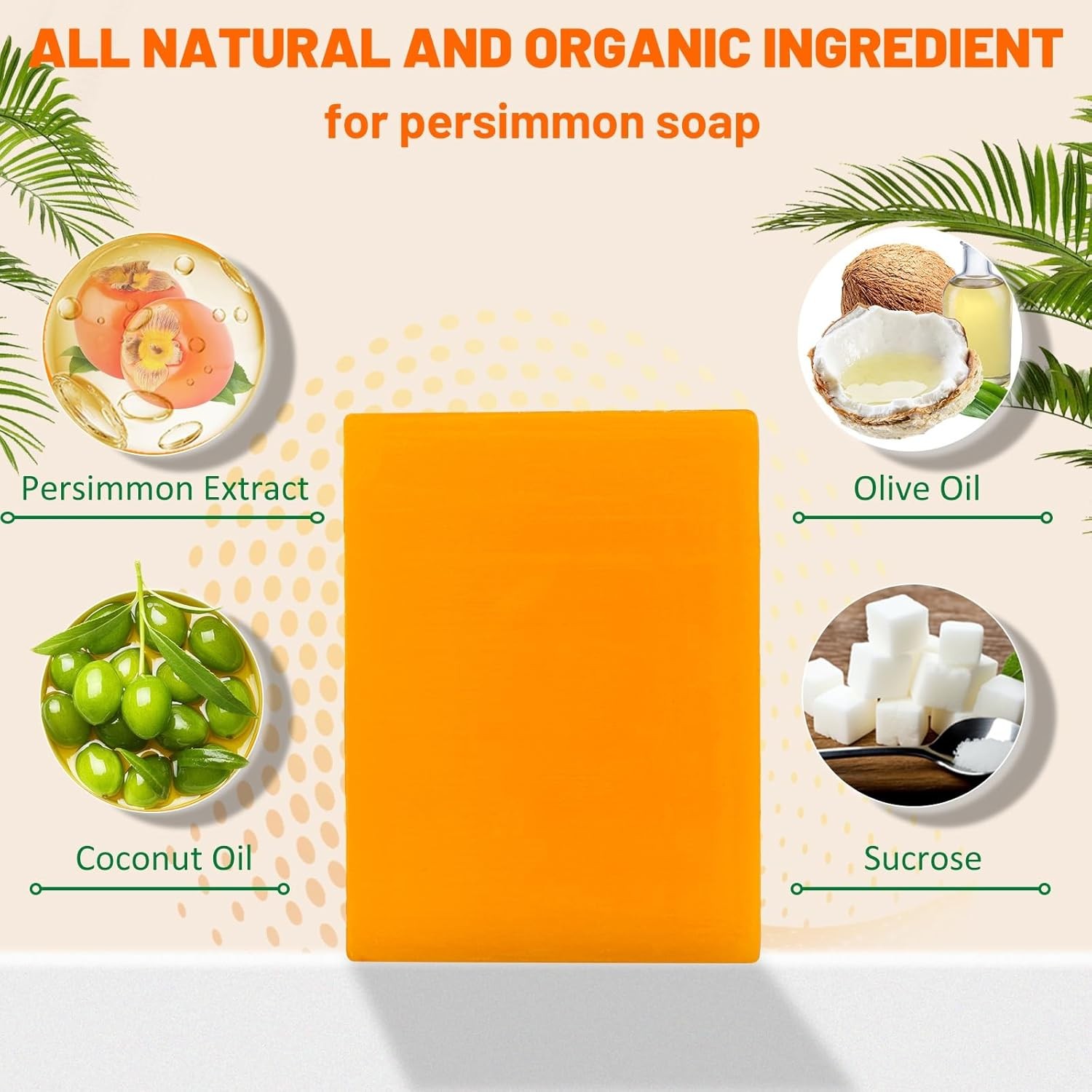 3Pack Natural Persimmon Soap Bar for Body Odor Control, Organic Deodorant Body P