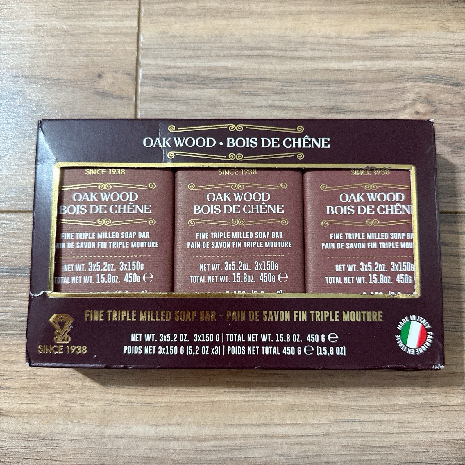 ZENI FINE TRIPLE MILLED SOAP BAR (3 BARS )5.2 Oz EACH ITALY- Oakwood Oak Wood