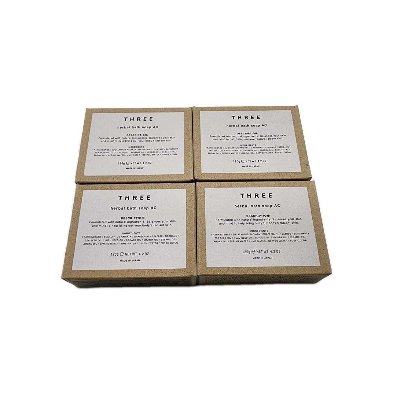 4pk THREE Cosmetics Brand Herbal Bath Soap AC 120g 4.2oz Made In Japan