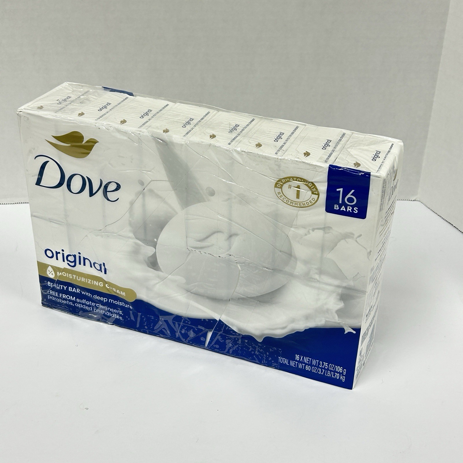 Dove Original 1/4 Moisturizing Cream Beauty Bar Soap 16 Bars 3.75 oz Ea