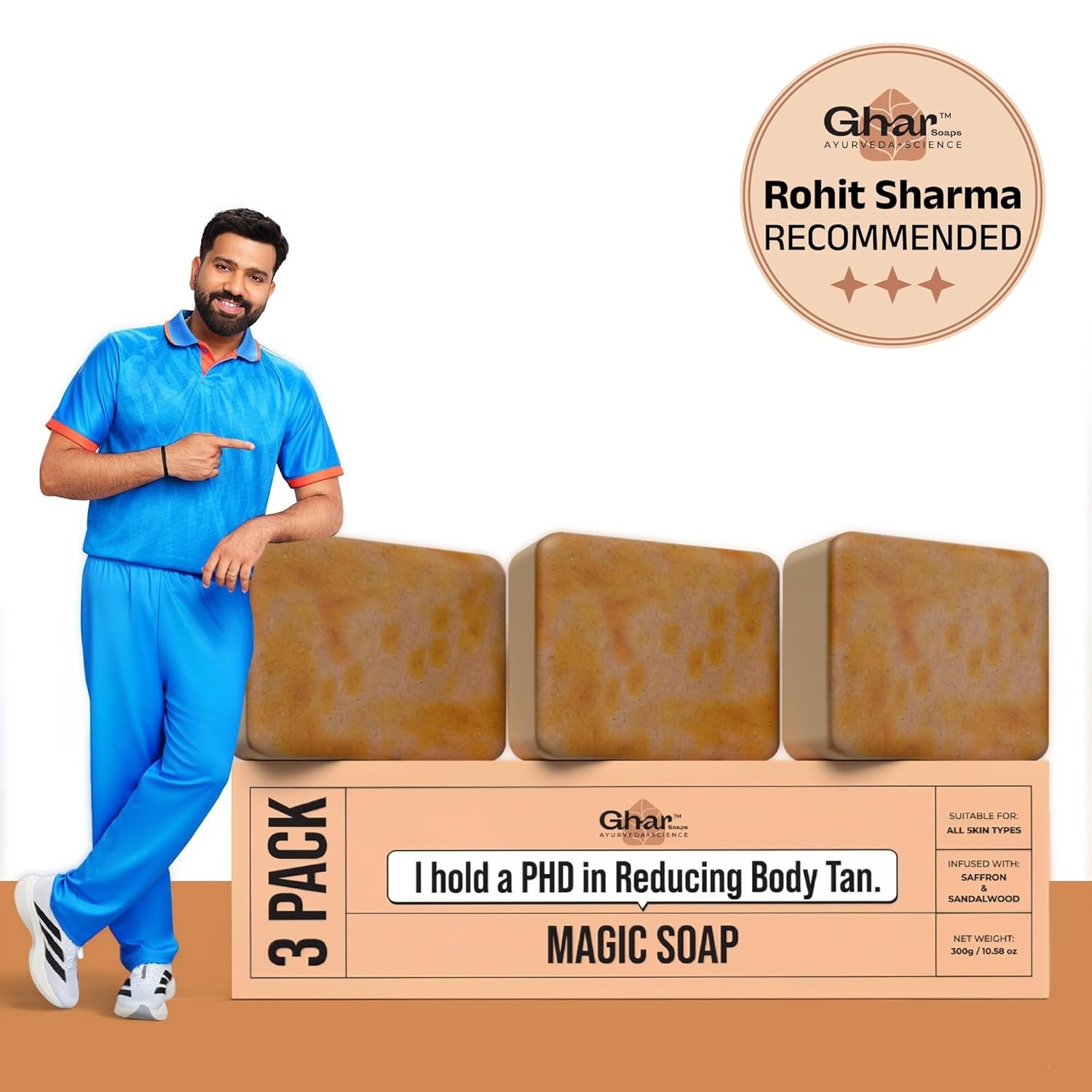 Ghar Soaps Sandalwood & Saffron Magic Soaps For Bath (300 Gms Pack Of 3)