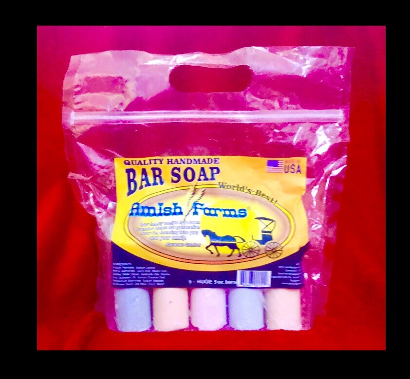 Amish Farm Worlds Best Quality Bar Soap (Pack of 5) Huge Bars each 5-7oz Scented