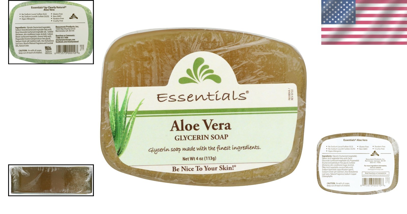 Essentials Aloe Vera Glycerine Soap 4 oz – Organic & Gentle for Sensitive Skin