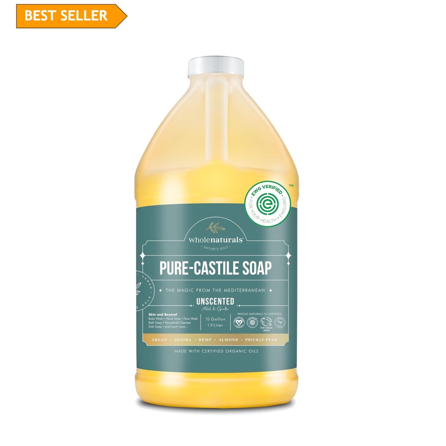 Versatile Castile Soap Liquid – EWG Verified, 64 Fl Oz, Cruelty-Free &