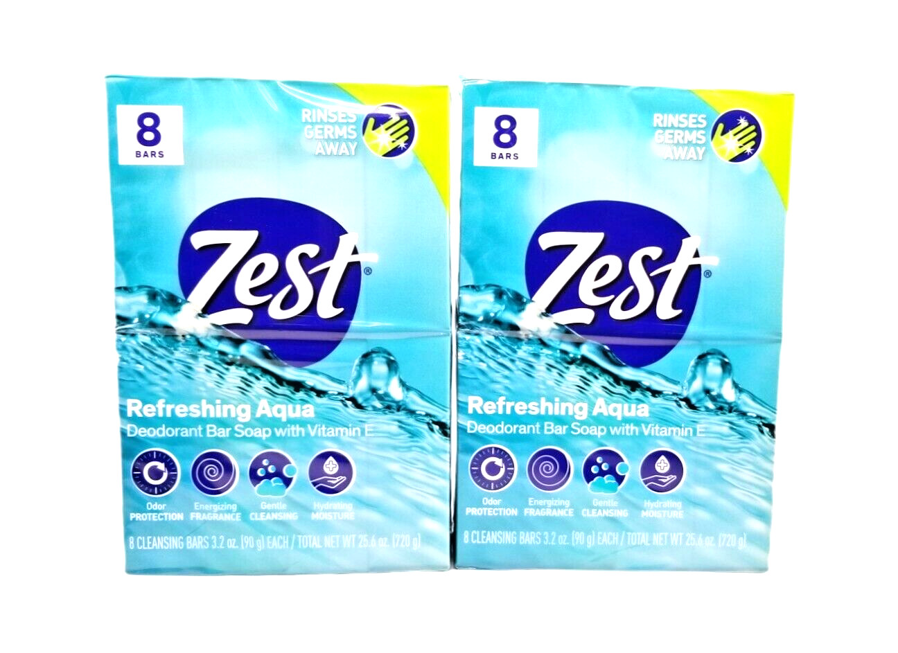 16 BARS-ZEST REFRESHING AQUA SOAP WITH VITAMIN E-RINSES AWAY GERMS 3.2oz-EACH