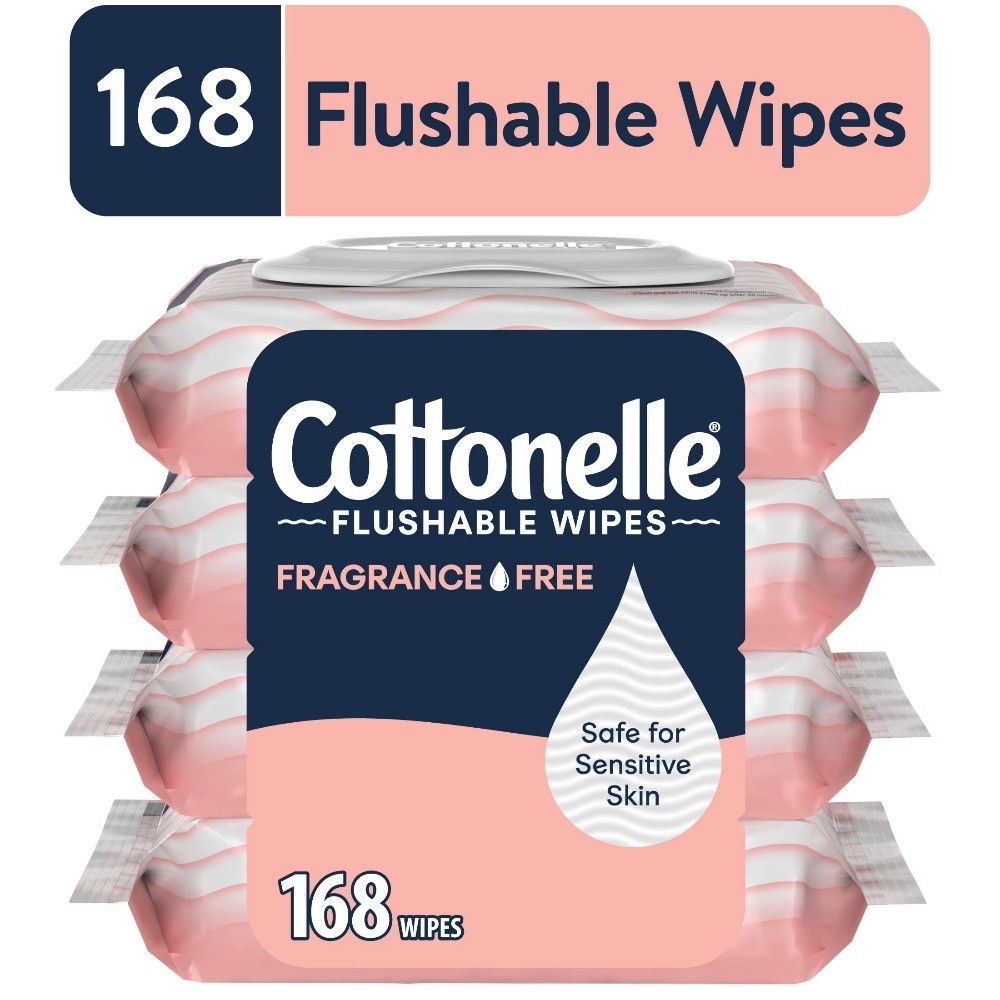 Fragrance Free Flushable Wet Wipes, 4 Flip-Top Packs