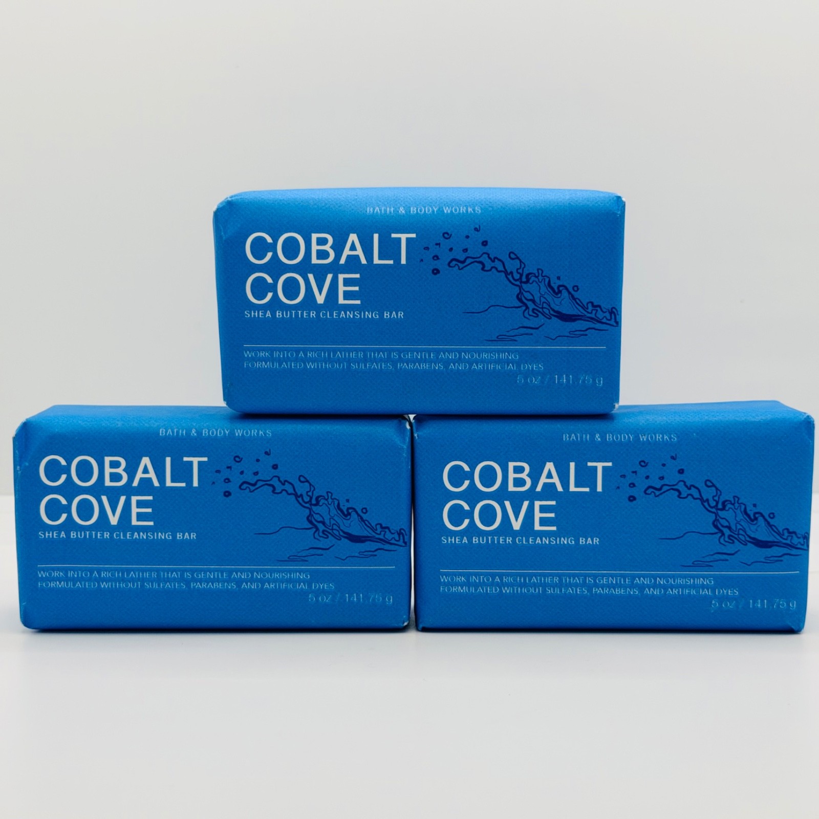 3-Pack Bath & Body Works COBALT COVE Shea Butter Cleansing Bar Soap 5 oz Each