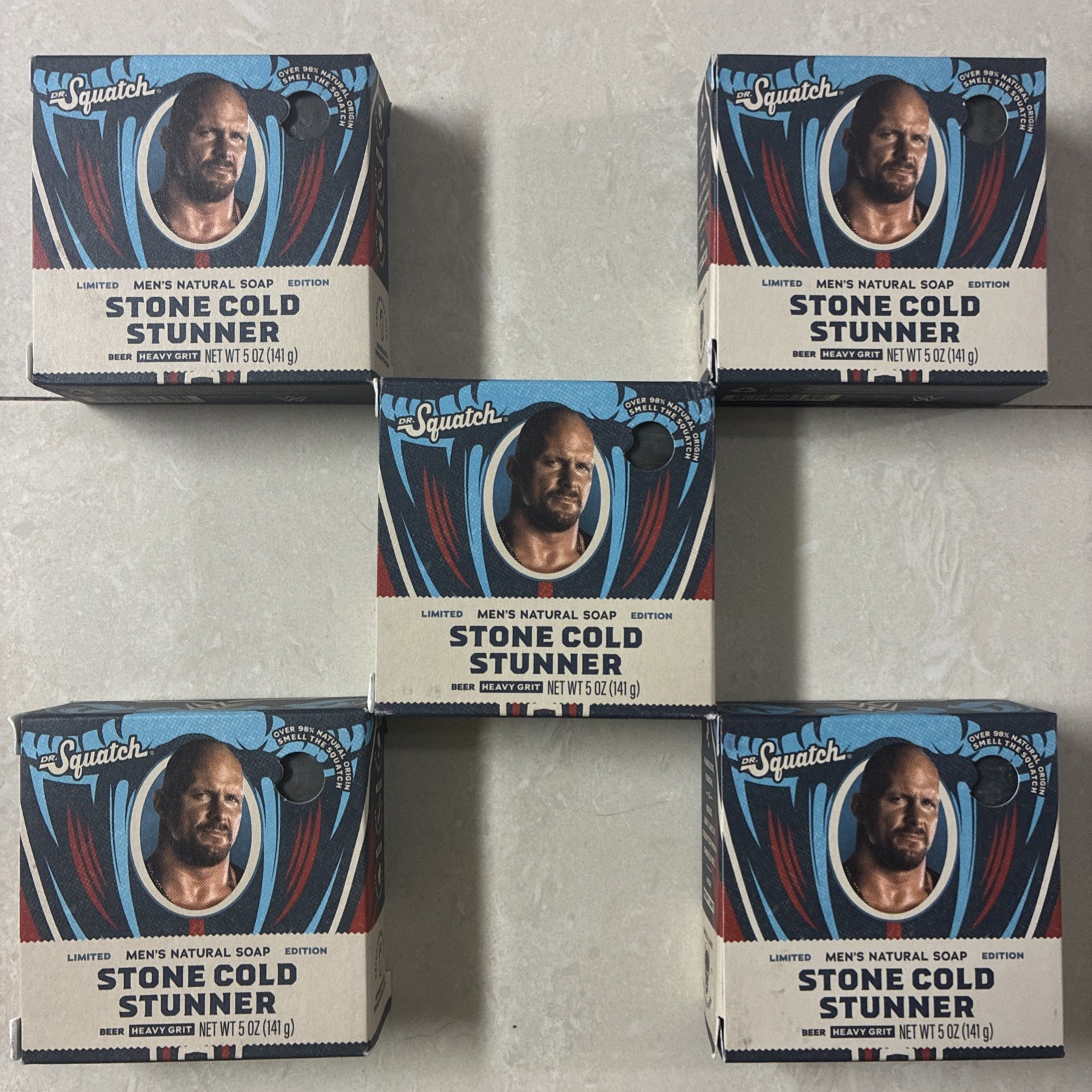 5 New Dr Squatch Stone Cold Stunner Limited WWE Heavy Grit Mens Natural Soap Lot