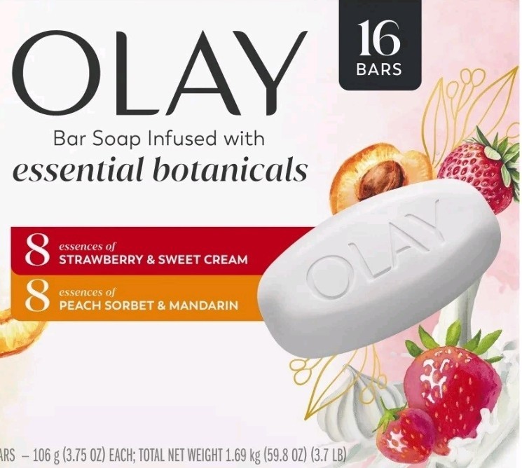 Olay Botanical Bliss Bar Soap – 16 Pack (3.75 oz each) | Infused with Strawberry