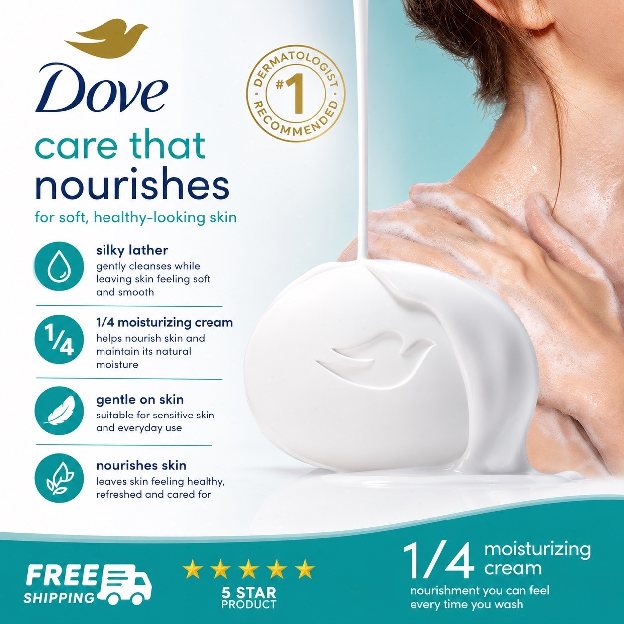 Dove Moisturizing Gentle Beauty Bar Soap Sensitive Skin, 3.75 oz, 16 Bars