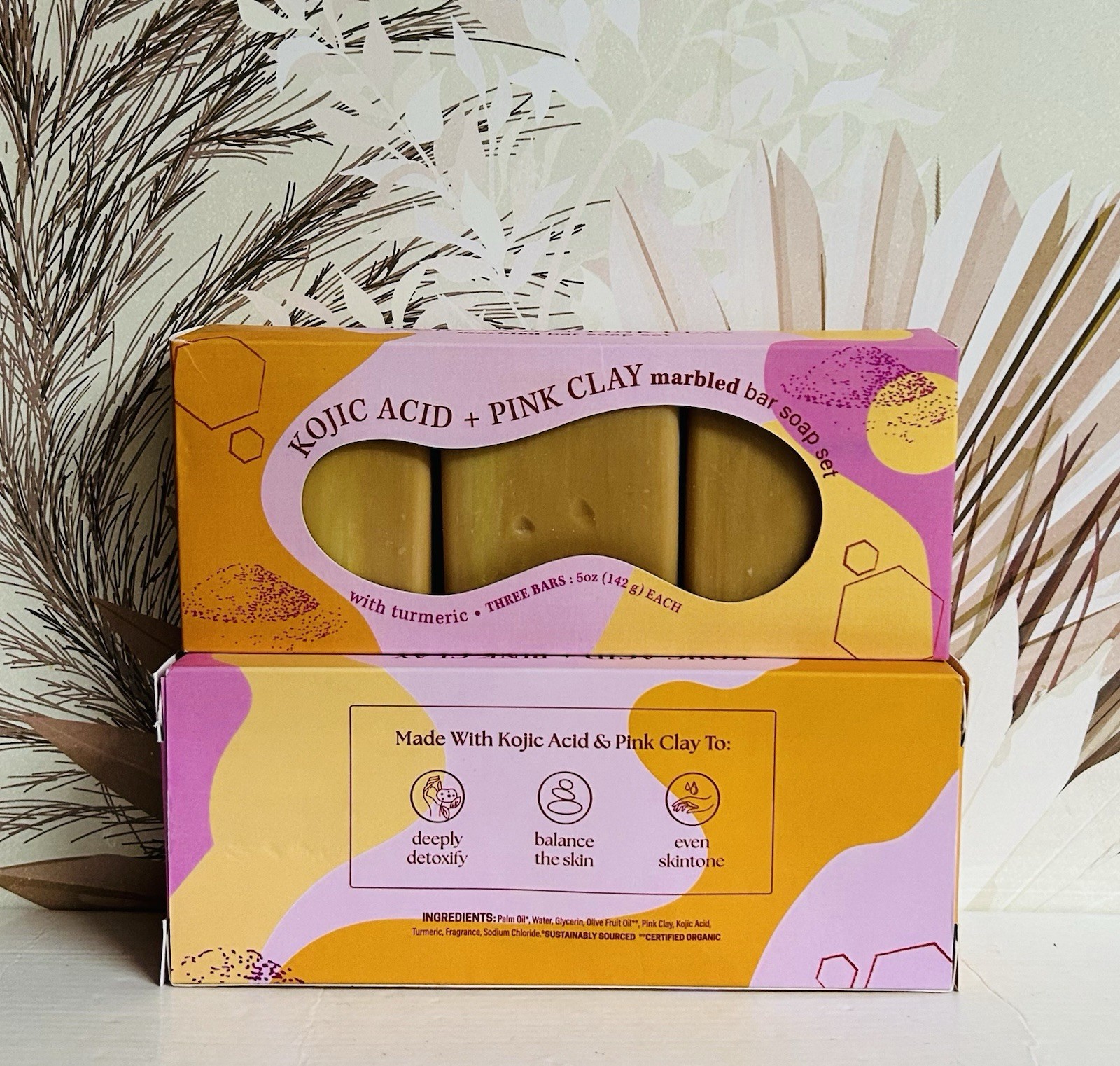 2-Pack Marbled Bar Soap Set with Kojic Acid & Pink Clay & Turmeric 6 Bars 5 oz