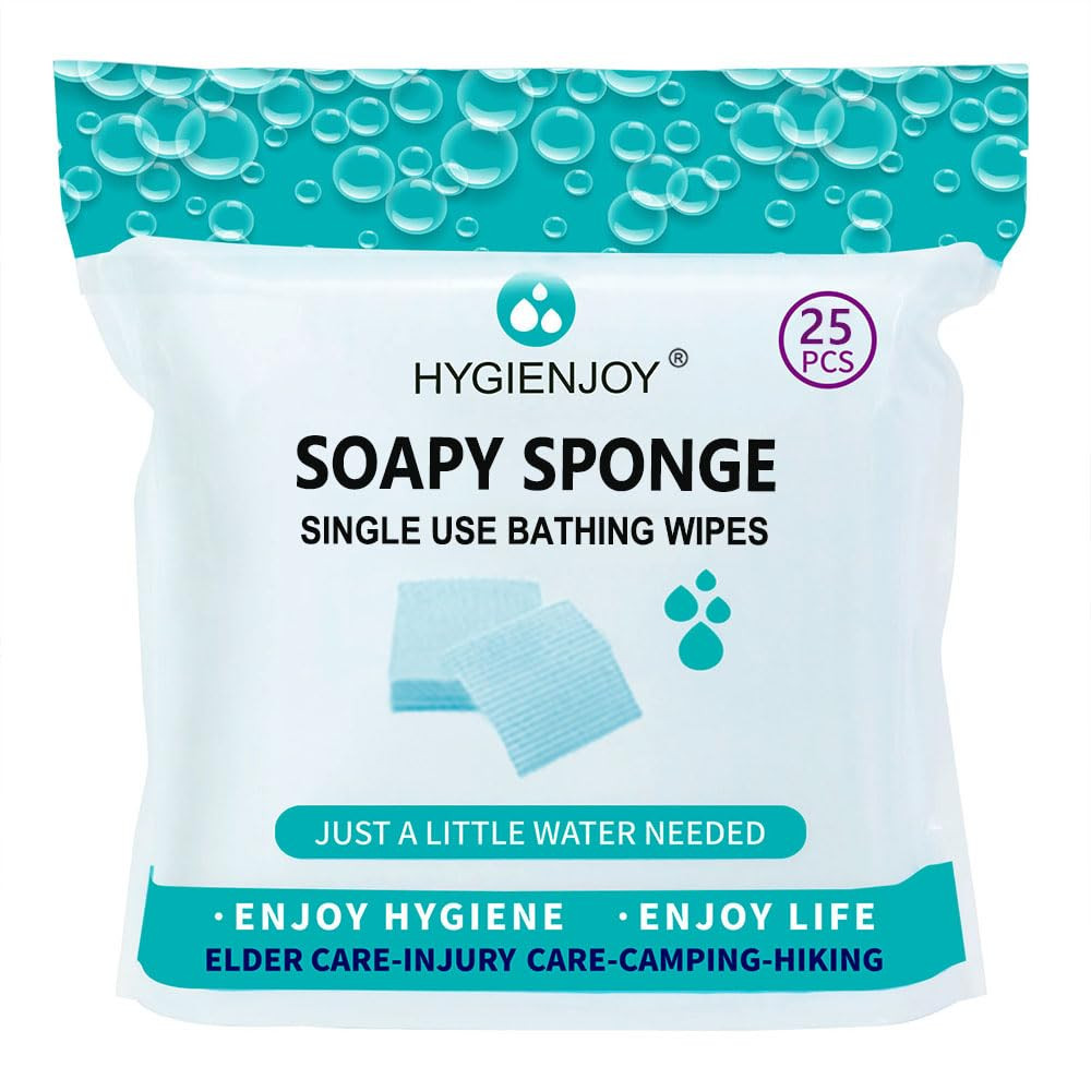 -Rinse Free Bath Sponges No Rinse Bathing Wipes(25 Counts)-No Residue Shower Wip