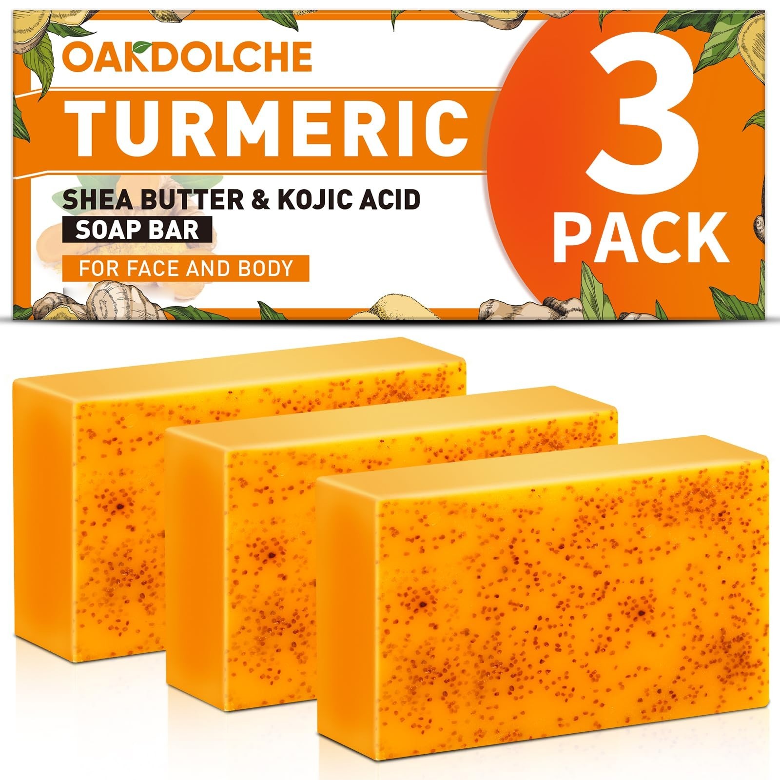 3 Pack Turmeric Kojic Acid Soap Bars – Infused with Retinol, Hydrolyzed Collagen