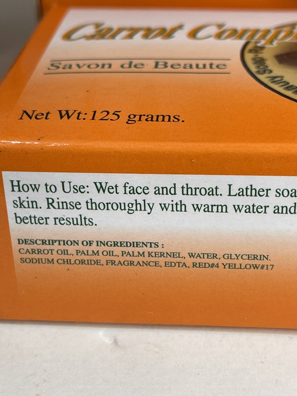 Carrot Complexion Bar Soap With Carrot Oil 125 Grams. Older Formula 7 Years Old