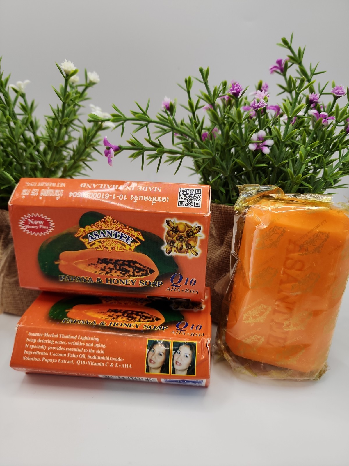 2X Asantee Thai Herbal Papaya Honey Soap with Q10 AHA BHA 125g (SHIPS SAME DAY)