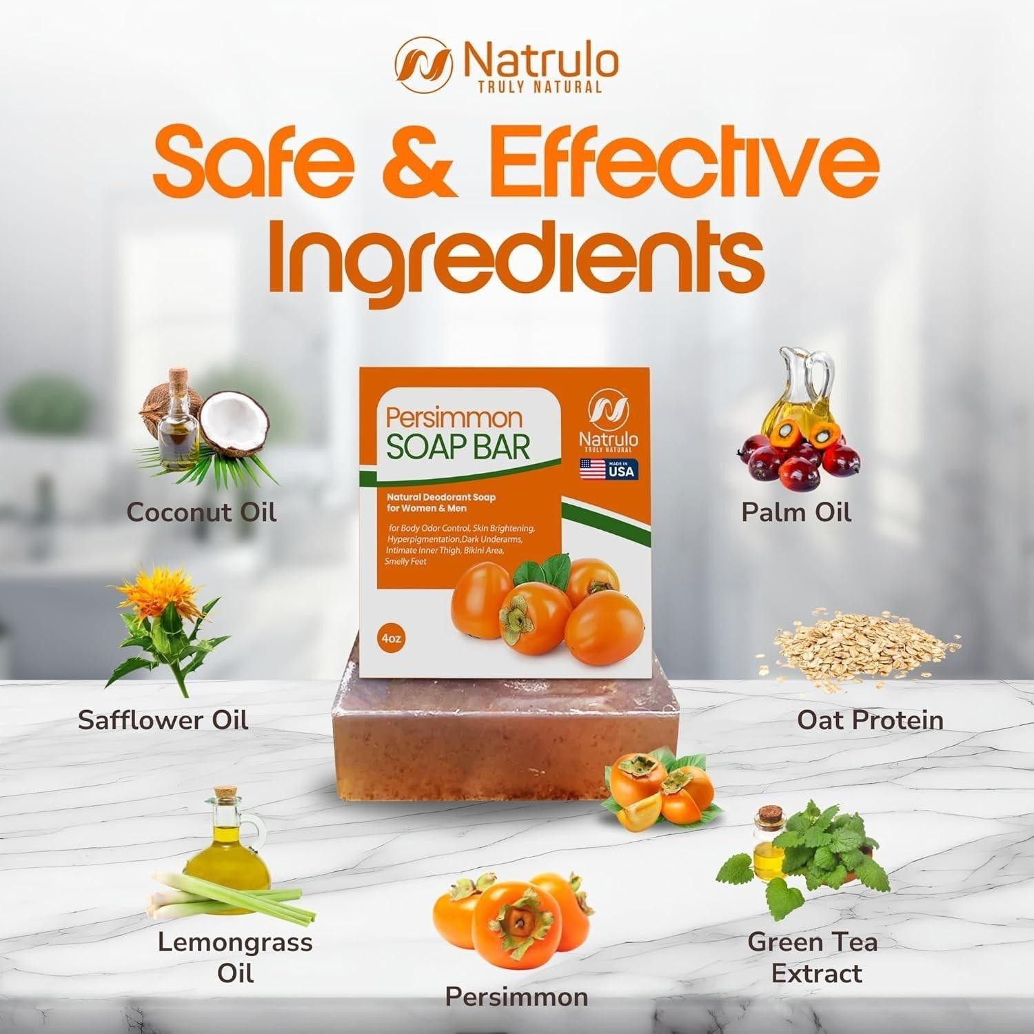 Natrulo Persimmon Soap Bar for Body Odor Control – Purifying Deodorizing Body