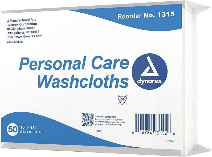 Dynarex Personal Care Washcloths Cellulose Dry Disposable 10×13 in White 500 Ct