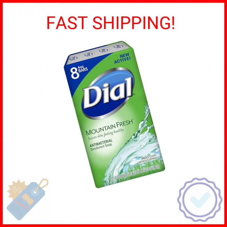 Dial Antibacterial Bar Soap, Refresh & Renew, Mountain Fresh, 4 oz, 8 Bars