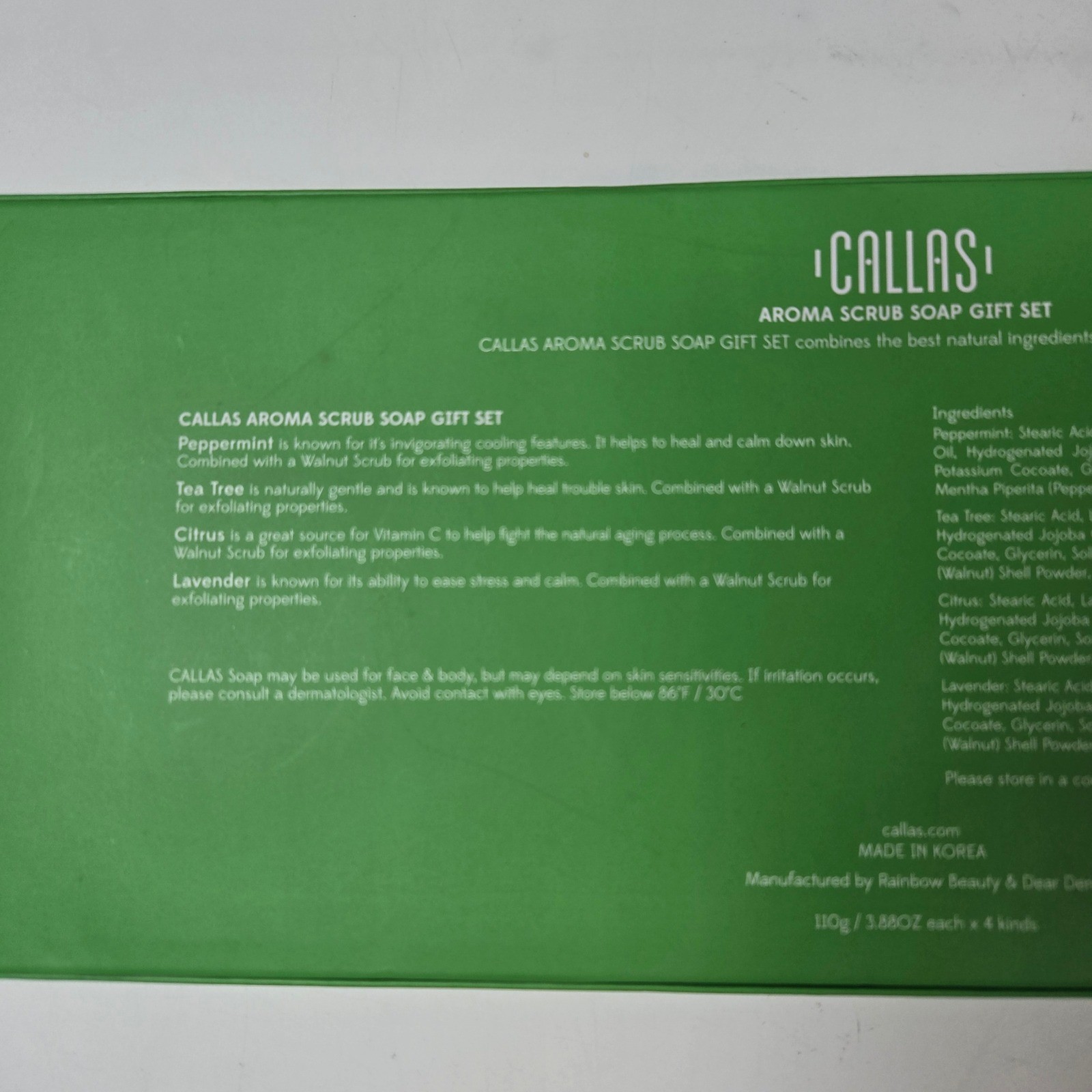 Callas Aroma Scrub Soap Gift Set 4pc Green Peppermint Tea Tree Lavender