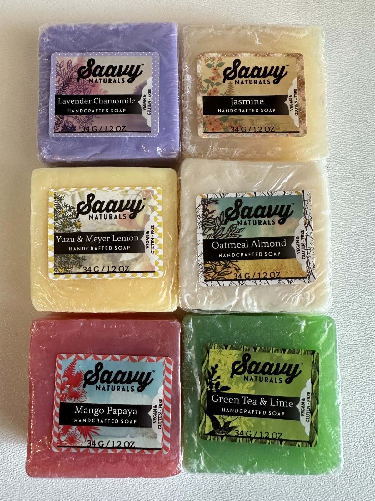 Saavy Natural Herbal Soap Bar Square Small Vegan Fruit Flower Oatmeal Tea 10x