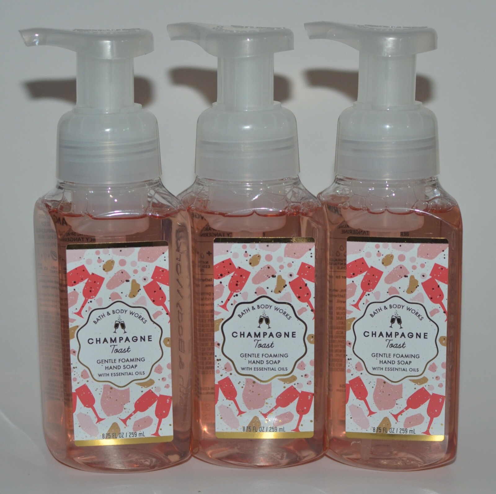 3 NEW BATH & BODY WORKS CHAMPAGNE TOAST GENTLE FOAMING HAND SOAP WASH 8.75 OZ