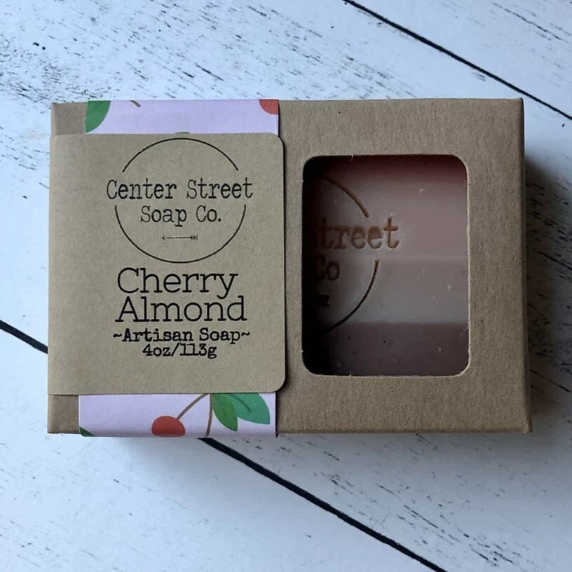 Gourmet Handmade Soap Bars – Cherry Almond -Center Street Soap Co – 5 Count 