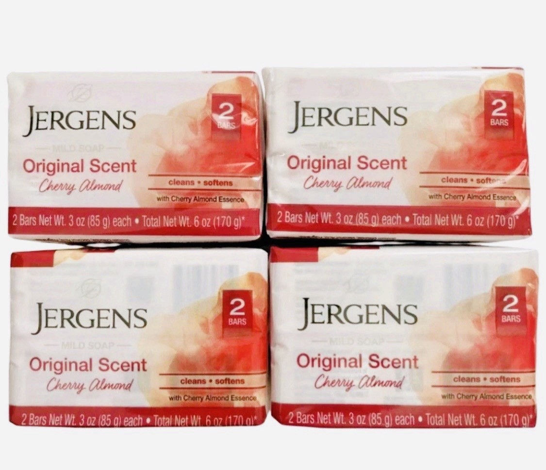 Jergens Mild Soap Cherry Almond Original Scent – 8 Bars (4x 2 Pack) – 3 Oz Each