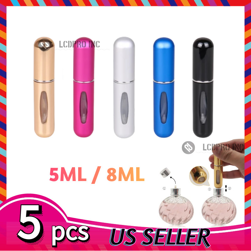 5PCS Refillable Travel Portable Perfume Atomizer Bottle Spray Pump Case 5ML/8ML