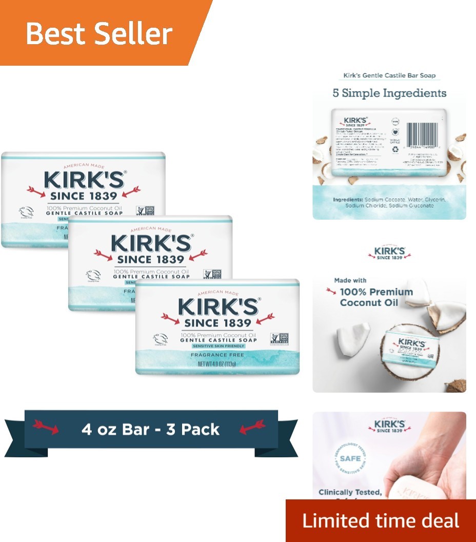 Fragrance Free Castile Bar Soap Pack of 3