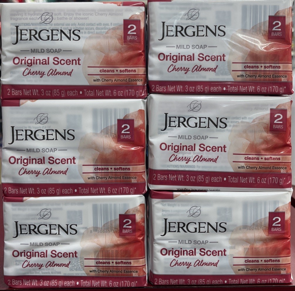 Jergens Mild Bar Soap Cherry Almond Original Scent, 6 Pack 12 Bars 3 Oz Each Bar