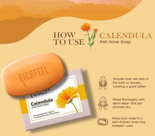 Richfeel Calendula Anti-Acne Soap | For Skin prone to Acne & Blemishes 75 gm