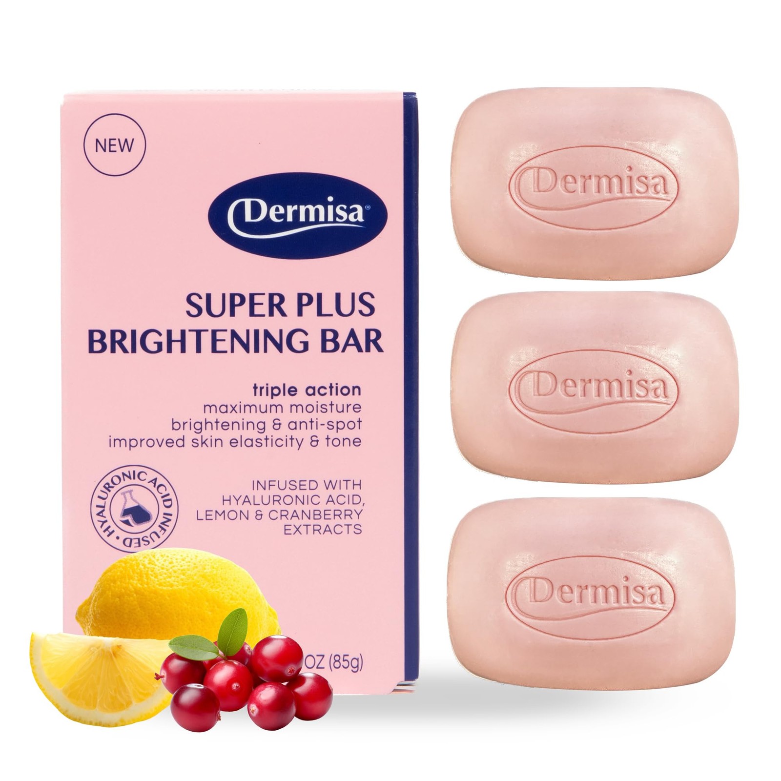 Dermisa Super Plus Brightening Bar Soap with Hyaluronic 3 Ounce (Pack of 3)