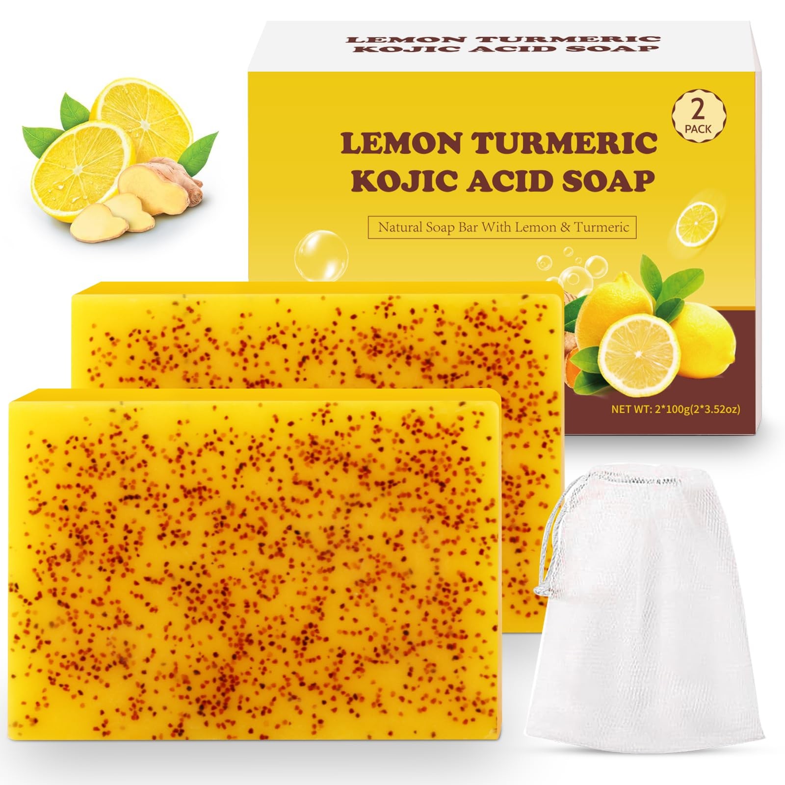 Lemon Turmeric Kojic Acid Soap Bar, Turmeric Soap Bar with Vitamin E for Dry …