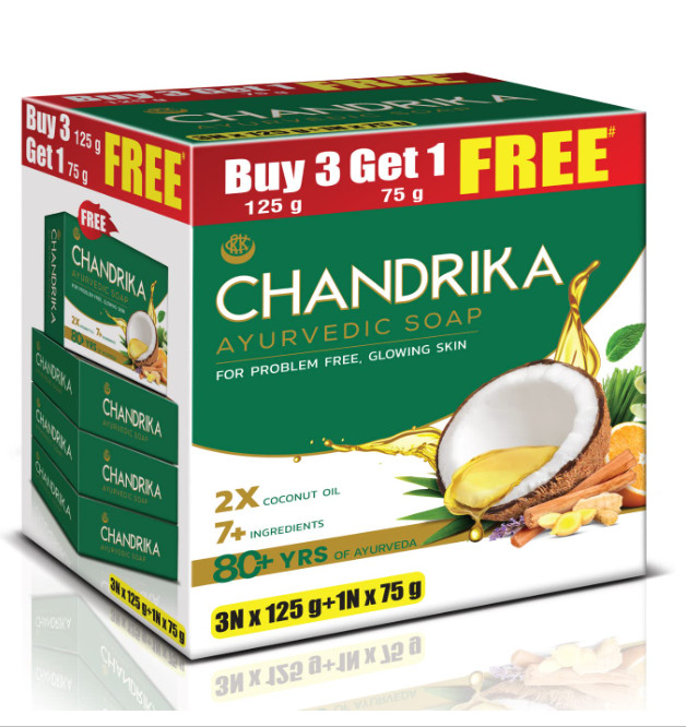 Chandrika Ayurvedic Soap Classic 125g x3 +75g Free Coconut Herbal Bath Soap