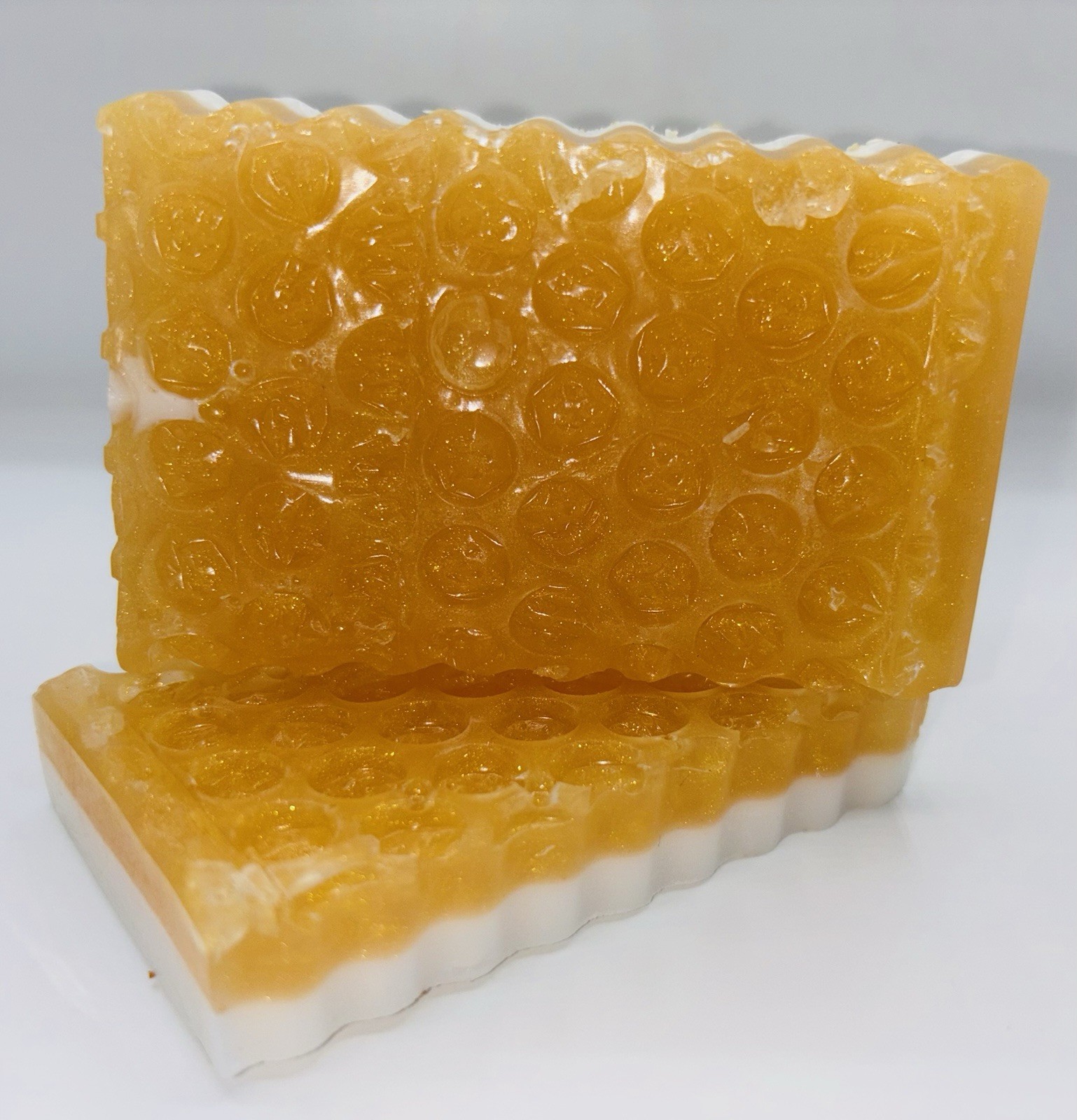 Honey &Milk | Honeycomb Pattern Handmade Soap Bar, Orange and White, Decorative