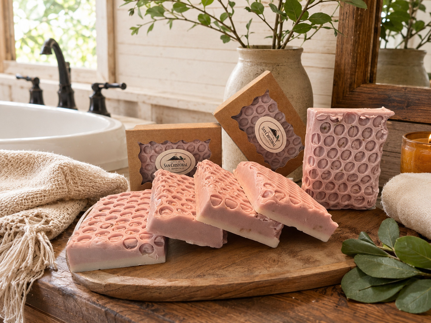 4 PACK Lavender Rose Honeycomb Cocoa Butter Soap Bars + FREE Lip Gloss Tin