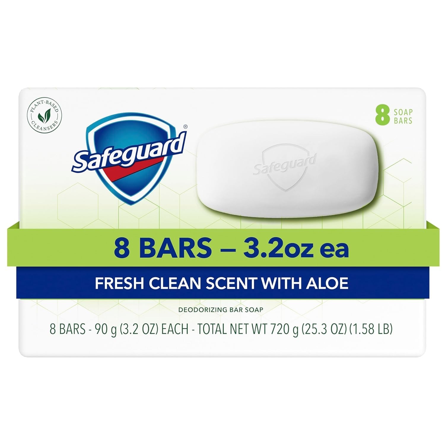 Safeguard Bath Bar Soap, Fresh Clean Scent with Aloe, 3.2 oz (8 Count)