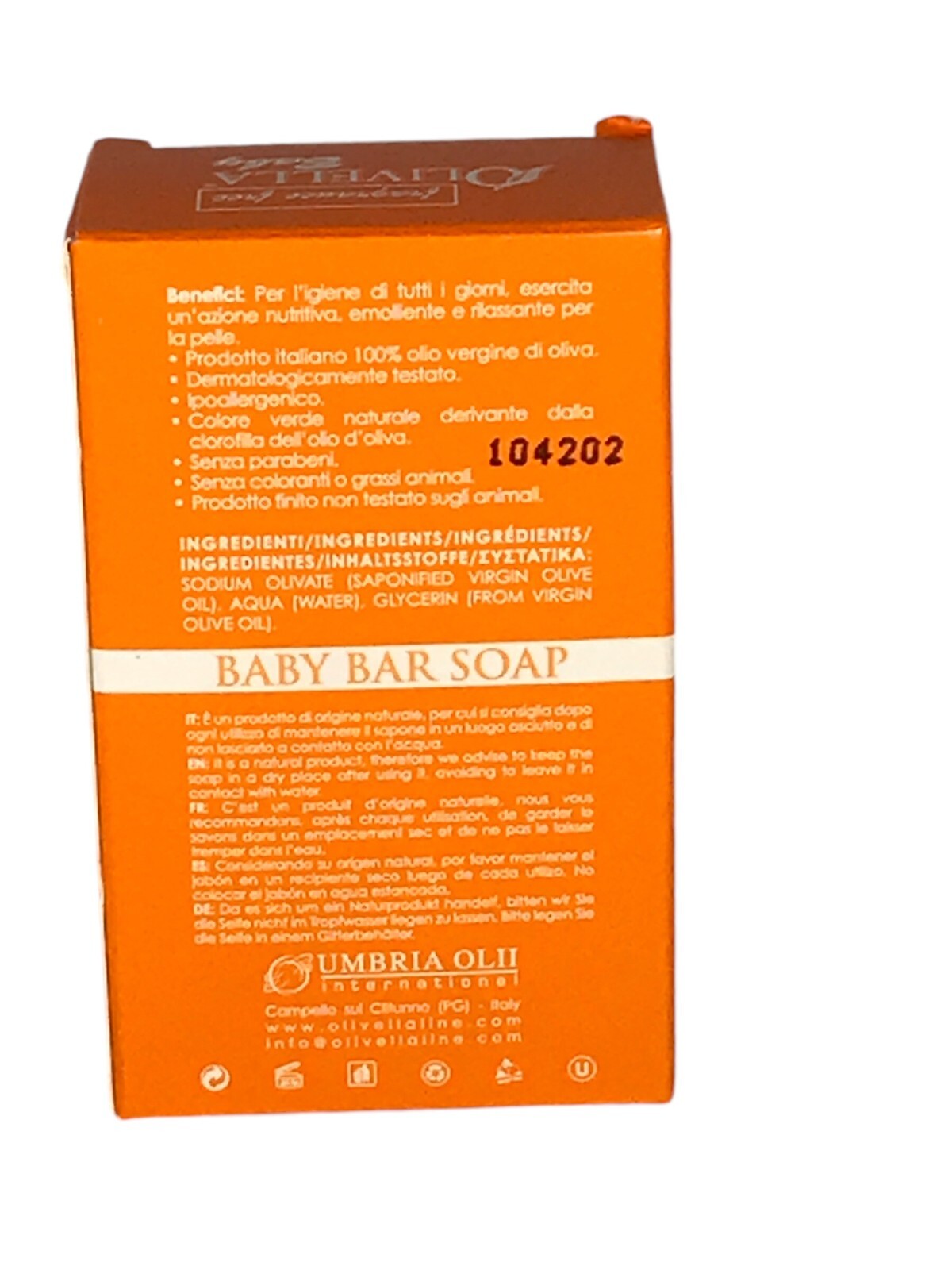 Olivella Baby Bar Soap 3.52 oz Fragrance Free 100% Virgin Olive Oil