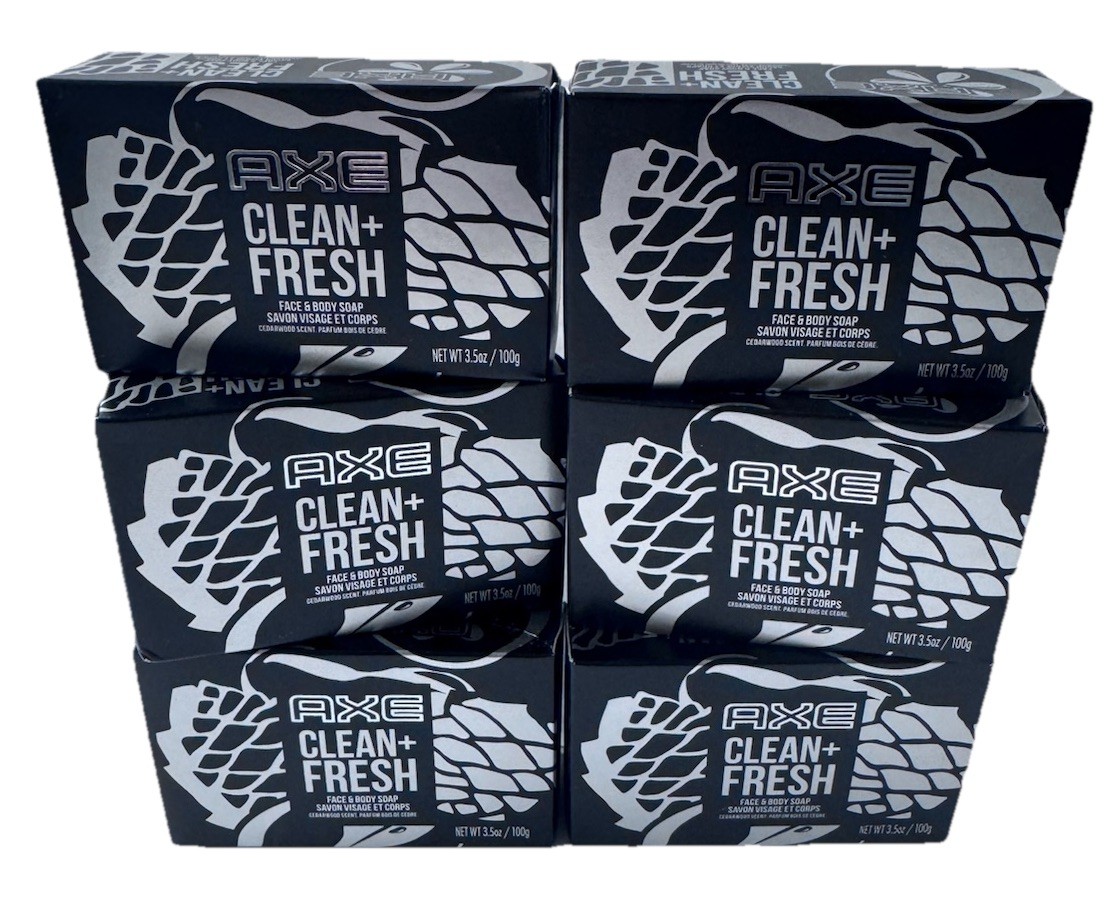 NEW! Case Of 6 Bars Of Axe Clean & Fresh Face & Body Soap 3.5oz Each Bar