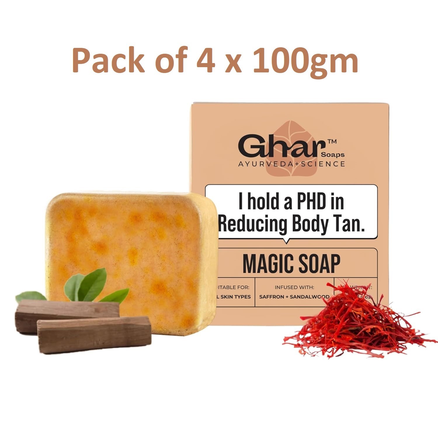 Ghar Soaps Sandalwood & Saffron Skin Brightening Magic Soap (100 Gms Pack Of 4)