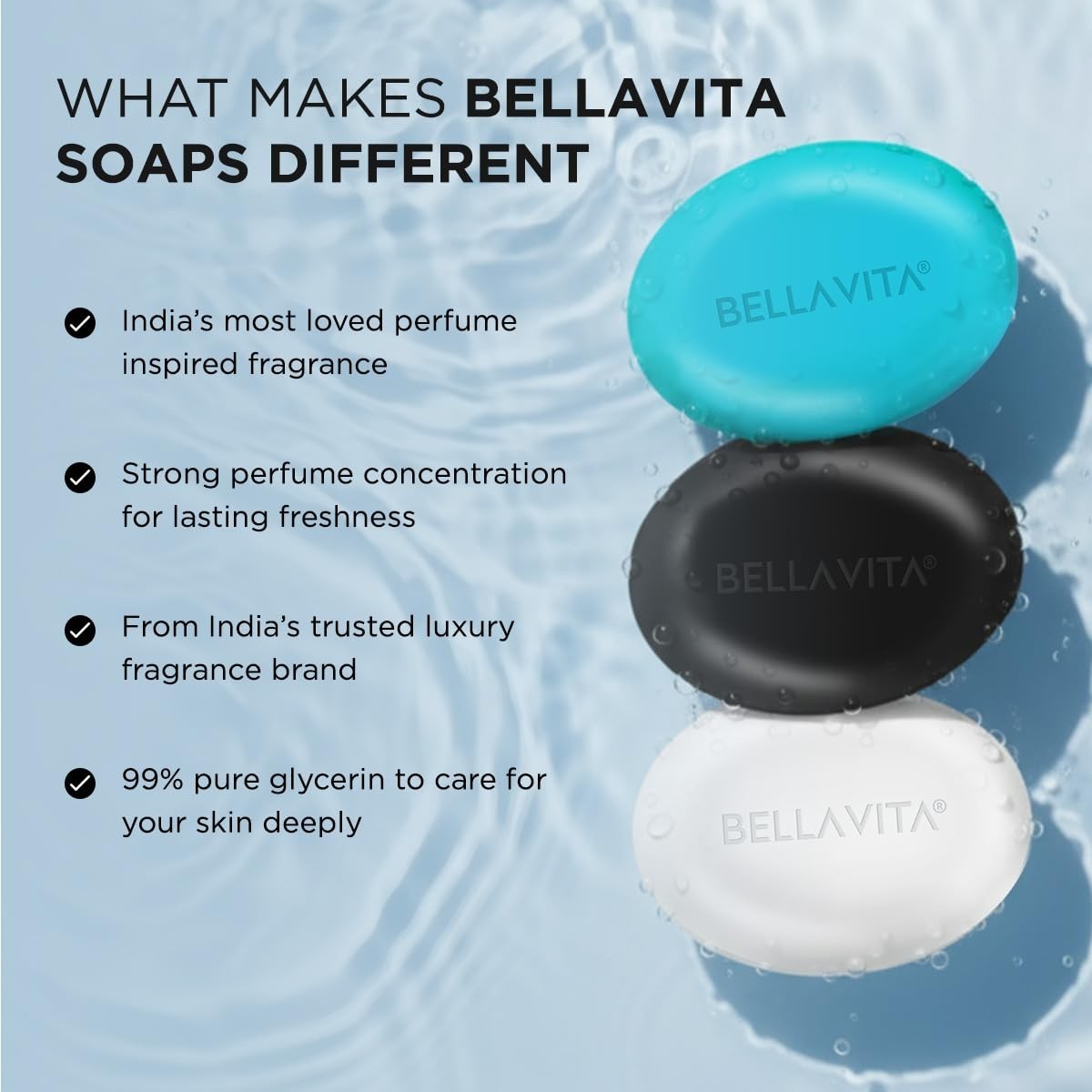 BELLAVITA Perfume Bathing Soap Bar for Men 3 x 100Gm Pure Glycerin Glowing skin